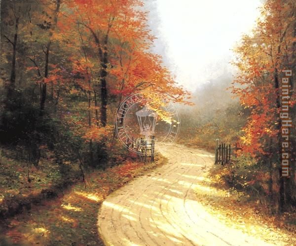 Autumn Lane painting - Thomas Kinkade Autumn Lane art painting